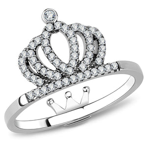 DA040 - High polished (no plating) Stainless Steel Ring with AAA Grade CZ  in Clear - Joyeria Lady