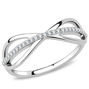 DA046 - High polished (no plating) Stainless Steel Ring with AAA Grade CZ  in Clear - Joyeria Lady