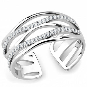 DA047 - High polished (no plating) Stainless Steel Ring with AAA Grade CZ  in Clear - Joyeria Lady