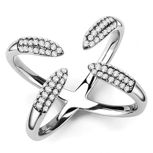 DA050 - High polished (no plating) Stainless Steel Ring with AAA Grade CZ  in Clear - Joyeria Lady
