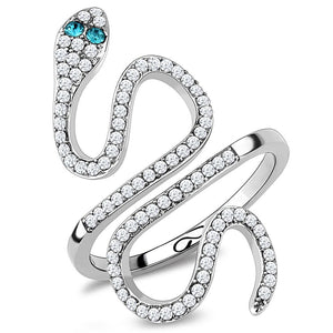 DA051 - High polished (no plating) Stainless Steel Ring with Top Grade Crystal  in Blue Zircon - Joyeria Lady