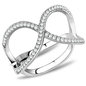 DA058 - High polished (no plating) Stainless Steel Ring with AAA Grade CZ  in Clear - Joyeria Lady