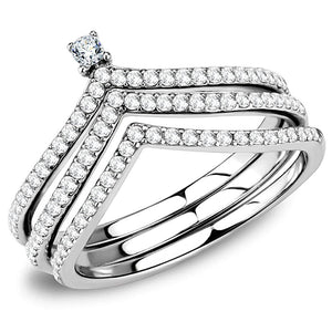 DA061 - High polished (no plating) Stainless Steel Ring with AAA Grade CZ  in Clear - Joyeria Lady