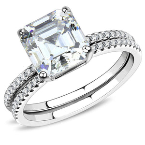 DA065 - High polished (no plating) Stainless Steel Ring with Cubic  in Clear - Joyeria Lady