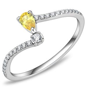 DA115 - High polished (no plating) Stainless Steel Ring with AAA Grade CZ  in Topaz - Joyeria Lady