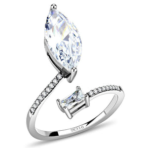 DA129 - High polished (no plating) Stainless Steel Ring with AAA Grade CZ  in Clear - Joyeria Lady