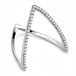 DA132 - High polished (no plating) Stainless Steel Ring with AAA Grade CZ  in Clear - Joyeria Lady