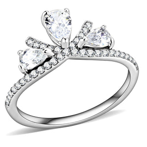 DA140 - High polished (no plating) Stainless Steel Ring with AAA Grade CZ  in Clear - Joyeria Lady