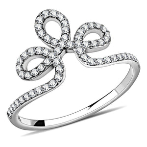 DA141 - High polished (no plating) Stainless Steel Ring with AAA Grade CZ  in Clear - Joyeria Lady