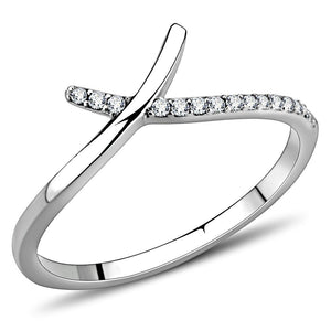 DA154 - High polished (no plating) Stainless Steel Ring with AAA Grade CZ  in Clear - Joyeria Lady