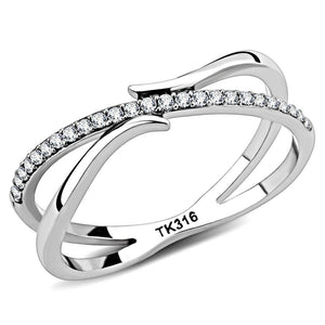 DA155 - High polished (no plating) Stainless Steel Ring with AAA Grade CZ  in Clear - Joyeria Lady