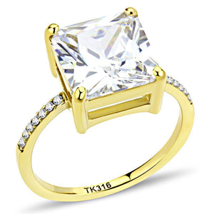 DA172 - IP Gold(Ion Plating) Stainless Steel Ring with AAA Grade CZ  in Clear - Joyeria Lady