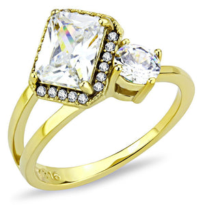 DA173 - IP Gold(Ion Plating) Stainless Steel Ring with AAA Grade CZ  in Clear - Joyeria Lady