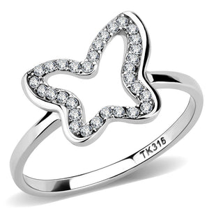 DA241 - High polished (no plating) Stainless Steel Ring with AAA Grade CZ  in Clear - Joyeria Lady