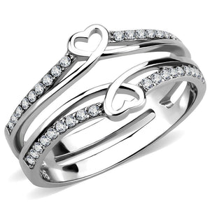 DA242 - High polished (no plating) Stainless Steel Ring with AAA Grade CZ  in Clear - Joyeria Lady