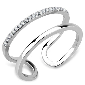DA249 - High polished (no plating) Stainless Steel Ring with AAA Grade CZ  in Clear - Joyeria Lady