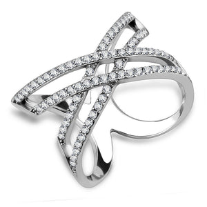 DA255 - High polished (no plating) Stainless Steel Ring with AAA Grade CZ  in Clear - Joyeria Lady