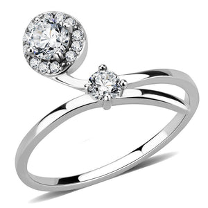 DA260 - High polished (no plating) Stainless Steel Ring with AAA Grade CZ  in Clear - Joyeria Lady