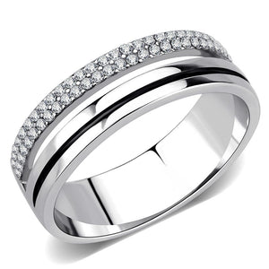 DA275 High polished (no plating) Stainless Steel Ring with AAA Grade CZ in Clear - Joyeria Lady