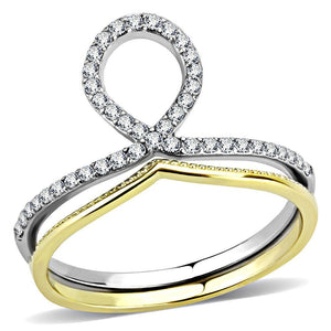 DA278 - Two-Tone IP Gold (Ion Plating) Stainless Steel Ring with AAA Grade CZ  in Clear - Joyeria Lady