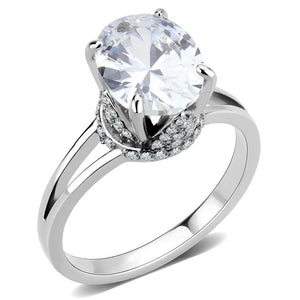 DA314 - No Plating Stainless Steel Ring with AAA Grade CZ  in Clear - Joyeria Lady