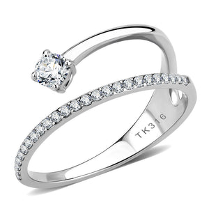 DA316 - No Plating Stainless Steel Ring with AAA Grade CZ  in Clear - Joyeria Lady
