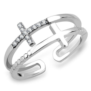 DA319 - No Plating Stainless Steel Ring with AAA Grade CZ  in Clear - Joyeria Lady