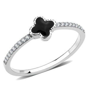 DA320 - No Plating Stainless Steel Ring with Epoxy  in Jet - Joyeria Lady