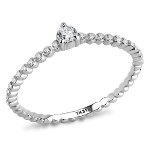 DA343 - No Plating Stainless Steel Ring with AAA Grade CZ  in Clear - Joyeria Lady