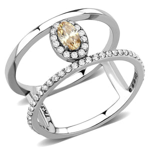 DA352 - High polished (no plating) Stainless Steel Ring with AAA Grade CZ  in Champagne - Joyeria Lady