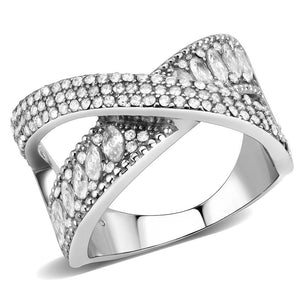 DA361 - High polished (no plating) Stainless Steel Ring with AAA Grade CZ  in Clear - Joyeria Lady