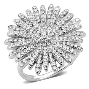 DA364 High polished (no plating) Stainless Steel Ring with AAA Grade CZ in Clear