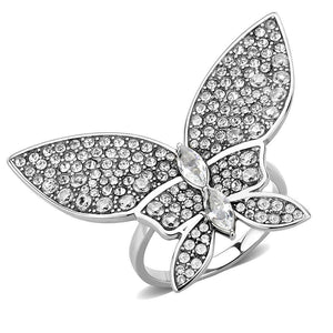 DA365 - High polished (no plating) Stainless Steel Ring with AAA Grade CZ  in Clear - Joyeria Lady