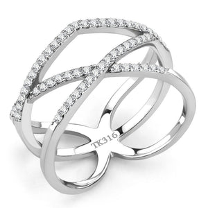 DA381 - High polished (no plating) Stainless Steel Ring with AAA Grade CZ  in Clear - Joyeria Lady