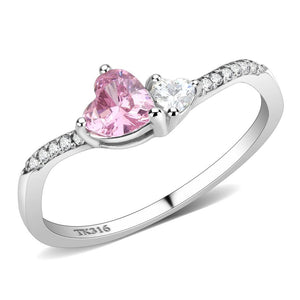 DA384 - High polished (no plating) Stainless Steel Ring with AAA Grade CZ  in Rose - Joyeria Lady