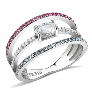DA386 - High polished (no plating) Stainless Steel Ring with AAA Grade CZ  in Multi Color - Joyeria Lady