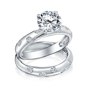 3CT Etoile AAA CZ Engagement Ring Wedding Band Set 925 Sterling Silver - Joyeria Lady