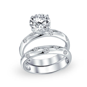 3CT Etoile AAA CZ Engagement Ring Wedding Band Set 925 Sterling Silver
