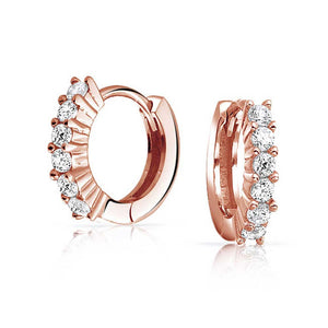 Solitaire CZ Kpop Hoop Earrings Cubic Zirconia Sterling Silver - Joyeria Lady