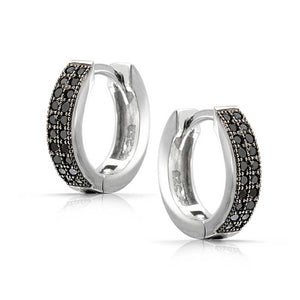 Black 2 Row Cubic Zirconia Kpop Hoop Earrings Sterling Silver