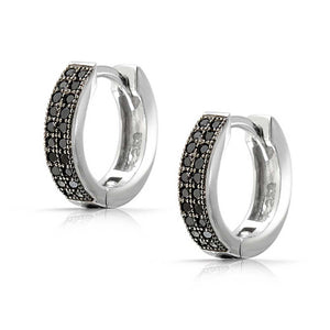Black 2 Row Cubic Zirconia Kpop Hoop Earrings Sterling Silver