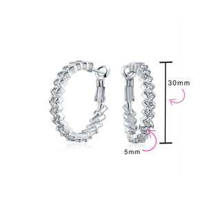 Statement Prom Pageant Bridal CZ Baguette Hoop Earrings Silver Plated