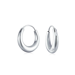 Geometric Half Moon Tapered Oval Hoop Earrings 925 Sterling Silver