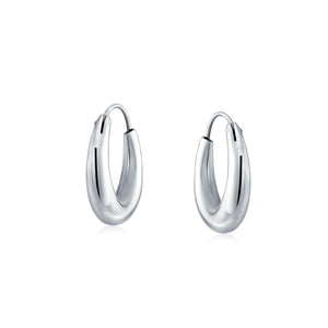 Geometric Half Moon Tapered Oval Hoop Earrings 925 Sterling Silver