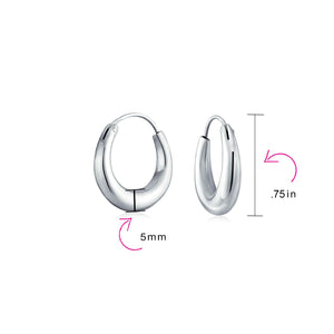 Geometric Half Moon Tapered Oval Hoop Earrings 925 Sterling Silver