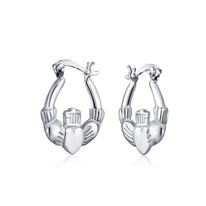 BFF Claddagh Celtic Friendship Love Hoop Earrings .925 Sterling Silver