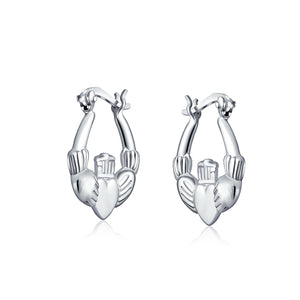 BFF Claddagh Celtic Friendship Love Hoop Earrings .925 Sterling Silver