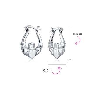 BFF Claddagh Celtic Friendship Love Hoop Earrings .925 Sterling Silver