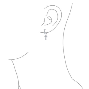 Delicate CZ Religious Cross Dangle Charm Hoop Earrings Gold Silver