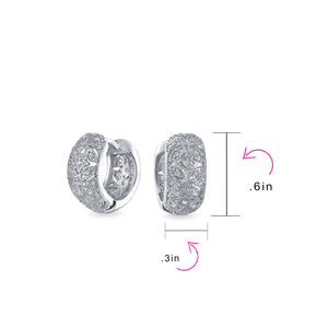 Victorian Style Filigree Flower CZ Hoop Earrings Silver Tone